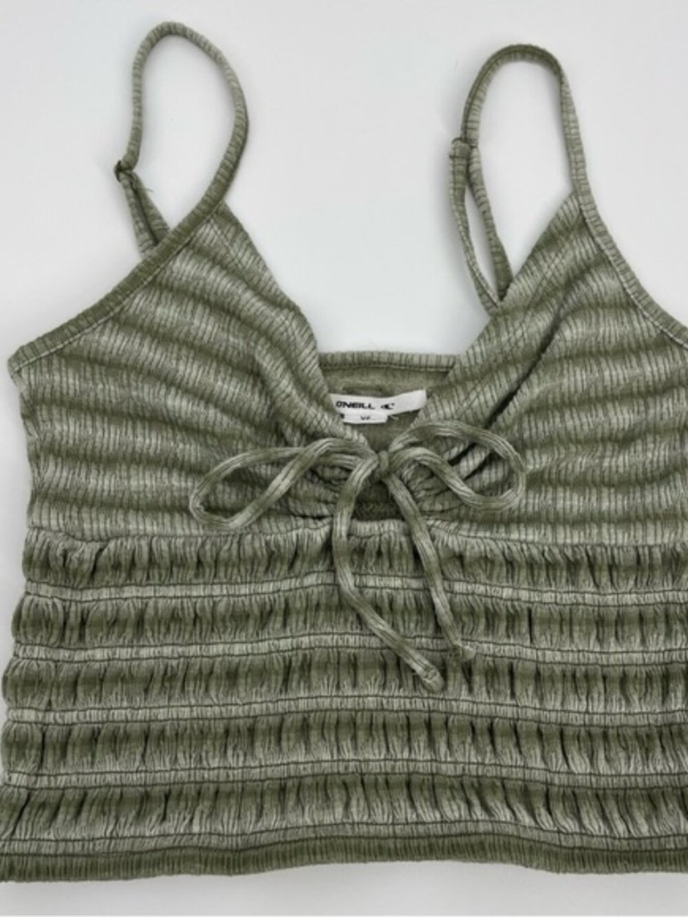 O'Neill XS Ruched Green Crop Top Babydoll Y2K 90s Coastal Boho Beachy Fairycore